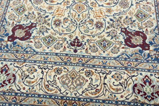 Close-up detail of 2000s Nain rug from Iran / Persia showing Wool weave
