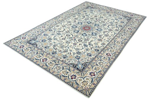 Corner detail of 2000s Nain rug showing border pattern and Wool pile