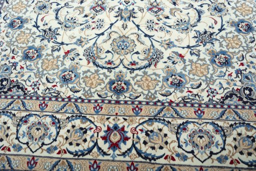 Close-up detail of 2000s Nain rug from Iran / Persia showing Wool weave