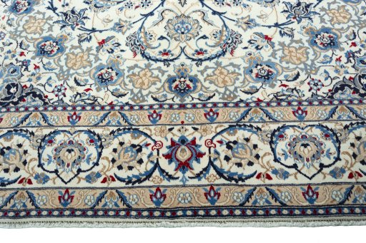 Full view of 2000s Nain rug from Iran / Persia, 310 × 206 cm in Beige tones