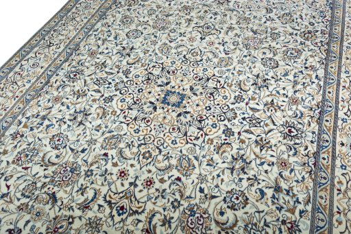 Backside of handmade 2000s Nain rug showing knot structure and weave density