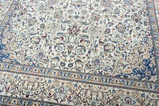 Close-up detail of 2000s Nain rug from Iran / Persia showing Wool weave