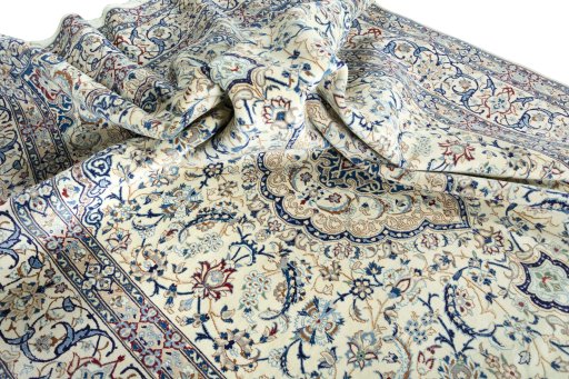 Surface texture of 2000s Nain rug with natural Wool and intricate pattern