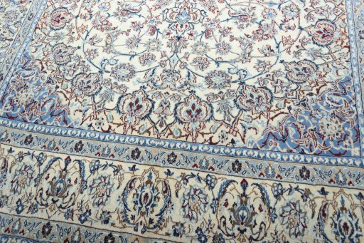 Close-up detail of 2000s Nain rug from Iran / Persia showing Wool weave