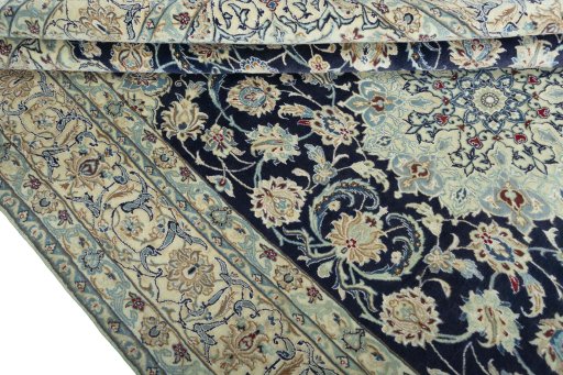 Close-up detail of 2000s Nain rug from Iran / Persia showing Wool weave