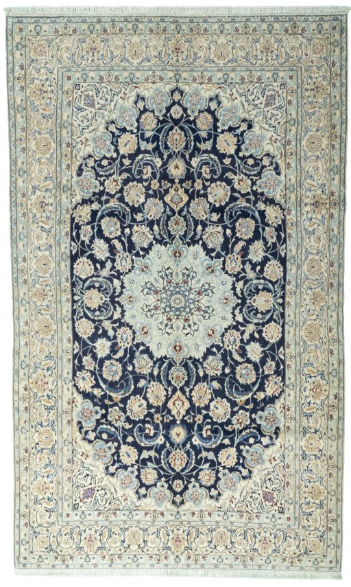 Full view of 2000s Nain rug from Iran / Persia, 330 × 198 cm in Blue tones