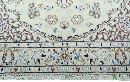 Full view of 2000s Nain rug from Iran / Persia, 146 × 96 cm in Beige tones
