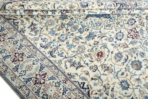 Close-up detail of 2000s Nain rug from Iran / Persia showing Wool weave