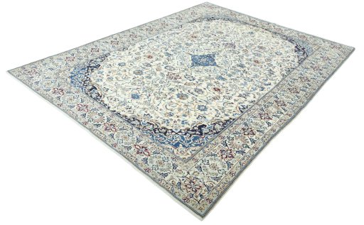Corner detail of 2000s Nain rug showing border pattern and Wool pile