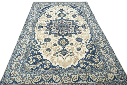 Surface texture of 2000s Nain rug with natural Wool and intricate pattern