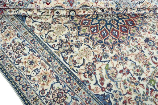 Close-up detail of 2000s Nain rug from Iran / Persia showing Wool weave