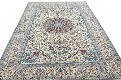 Surface texture of 2000s Nain rug with natural Wool and intricate pattern