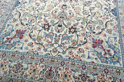 Close-up detail of 2000s Nain rug from Iran / Persia showing Wool weave