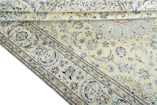 Close-up detail of 2000s Nain rug from Iran / Persia showing Wool weave