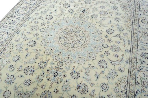 Backside of handmade 2000s Nain rug showing knot structure and weave density