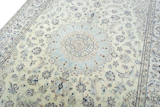 Backside of handmade 2000s Nain rug showing knot structure and weave density