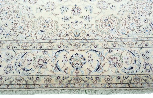 Full view of 2000s Nain rug from Iran / Persia, 294 × 194 cm in Beige tones