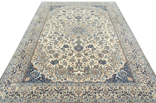 Surface texture of 2000s Nain rug with natural Wool and intricate pattern