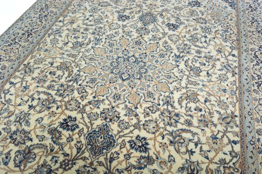 Backside of handmade 2000s Nain rug showing knot structure and weave density