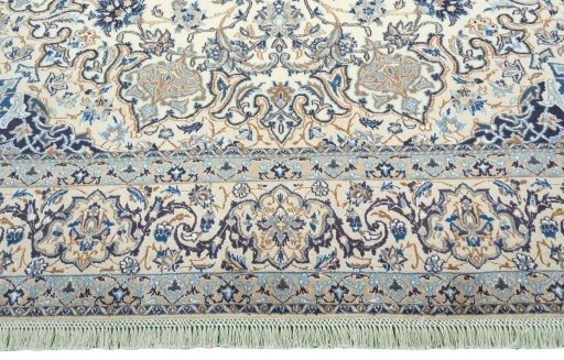 Full view of 2000s Nain rug from Iran / Persia, 346 × 234 cm in Beige tones