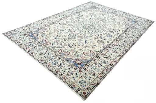 Corner detail of 2000s Nain rug showing border pattern and Wool pile