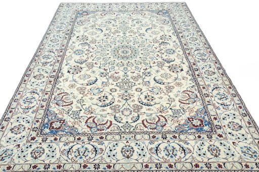 Surface texture of 2000s Nain rug with natural Wool and intricate pattern