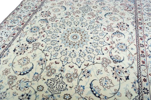 Backside of handmade 2000s Nain rug showing knot structure and weave density