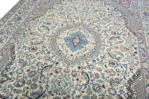 Backside of handmade 2000s Nain rug showing knot structure and weave density