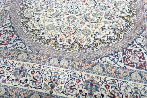Close-up detail of 2000s Nain rug from Iran / Persia showing Wool weave