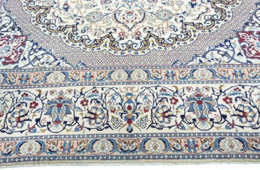 Full view of 2000s Nain rug from Iran / Persia, 388 × 290 cm in Beige tones