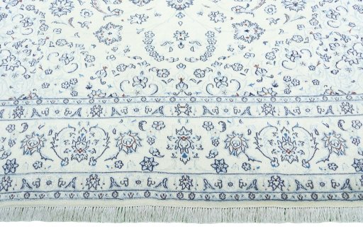 Full view of New Nain rug from Iran / Persia, 349 × 252 cm in Beige tones