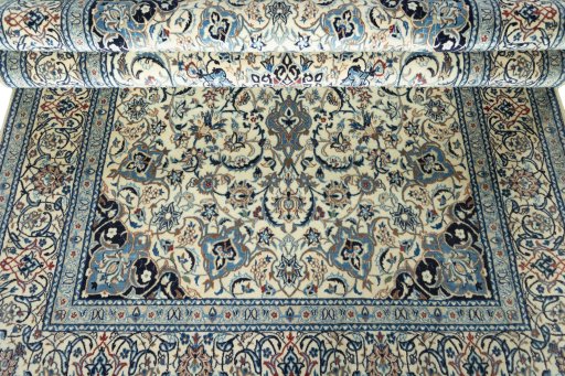 Close-up detail of 2000s Nain rug from Iran / Persia showing Cork weave