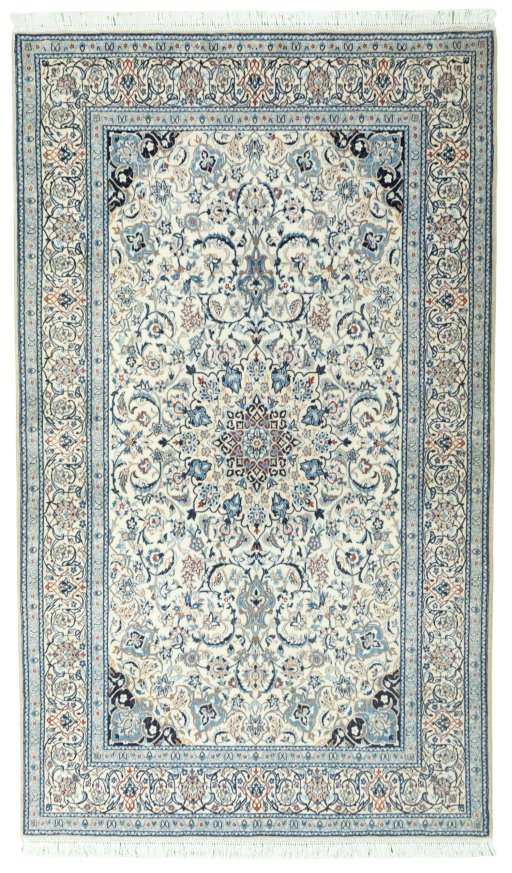 Full view of 2000s Nain rug from Iran / Persia, 210 × 125 cm in Beige tones