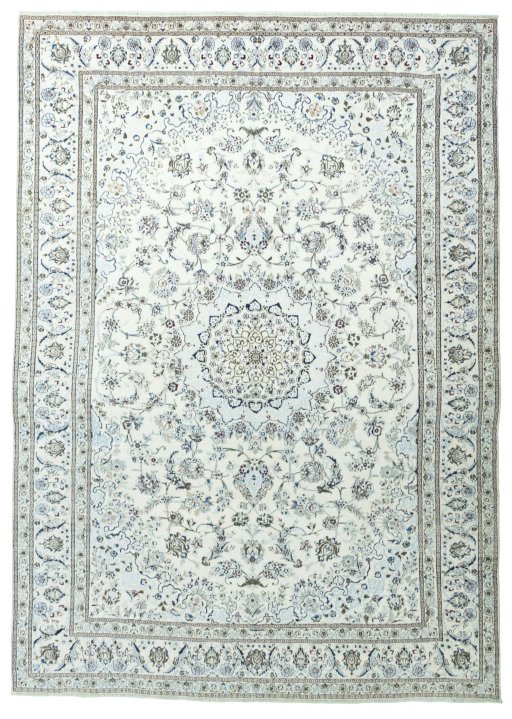 Full view of 2000s Nain rug from Iran / Persia, 340 × 242 cm in Beige tones