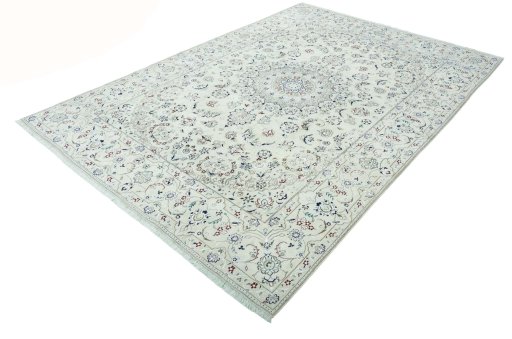 Corner detail of 2000s Nain rug showing border pattern and Wool pile