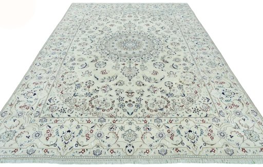 Surface texture of 2000s Nain rug with natural Wool and intricate pattern