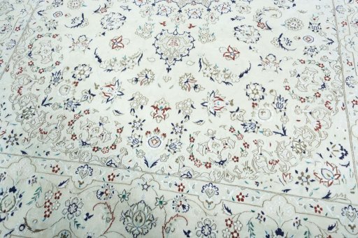 Close-up detail of 2000s Nain rug from Iran / Persia showing Wool weave