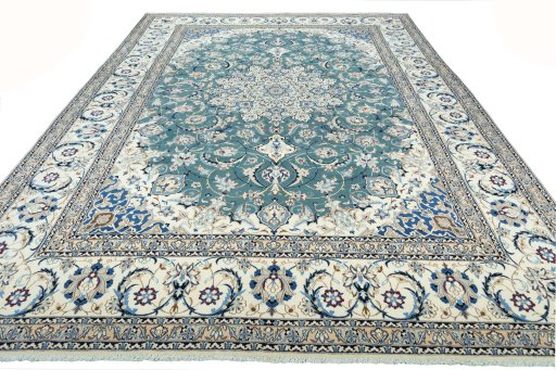 Surface texture of 2000s Nain rug with natural Wool and intricate pattern