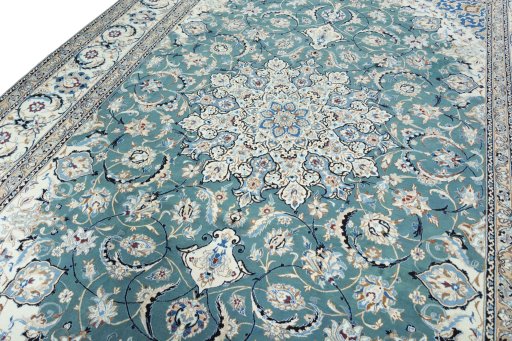 Backside of handmade 2000s Nain rug showing knot structure and weave density