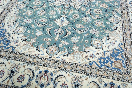 Close-up detail of 2000s Nain rug from Iran / Persia showing Wool weave