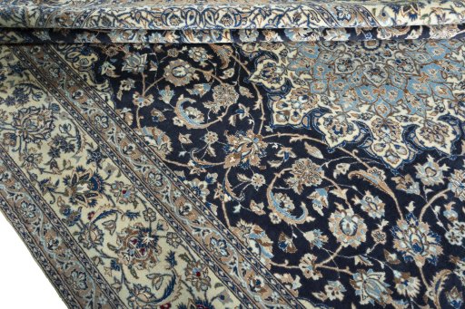 Full view of 2000s Nain rug from Iran / Persia, 385 × 235 cm in Blue tones