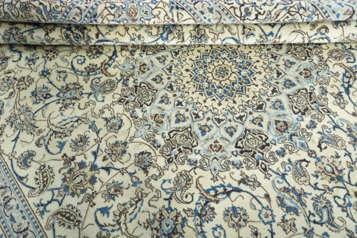 Close-up detail of 2000s Nain rug from Iran / Persia showing Wool weave