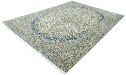Corner detail of 2000s Nain rug showing border pattern and Wool pile