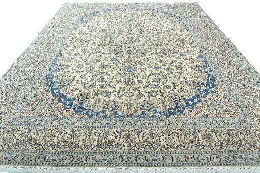 Surface texture of 2000s Nain rug with natural Wool and intricate pattern