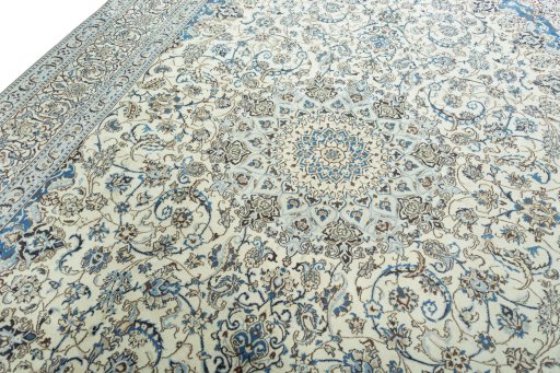 Backside of handmade 2000s Nain rug showing knot structure and weave density