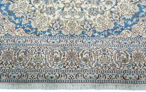 Full view of 2000s Nain rug from Iran / Persia, 403 × 295 cm in Beige tones
