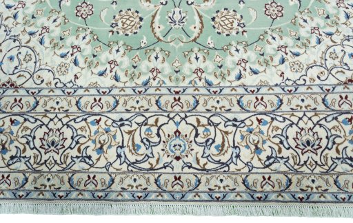 Full view of 2000s Nain rug from Iran / Persia, 395 × 300 cm in Green tones