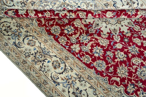Close-up detail of 2000s Nain rug from Iran / Persia showing Wool weave