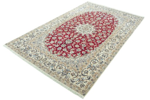 Corner detail of 2000s Nain rug showing border pattern and Wool pile