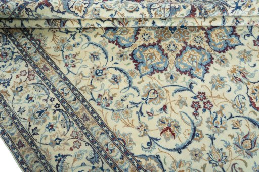 Close-up detail of 2000s Nain rug from Iran / Persia showing Wool weave